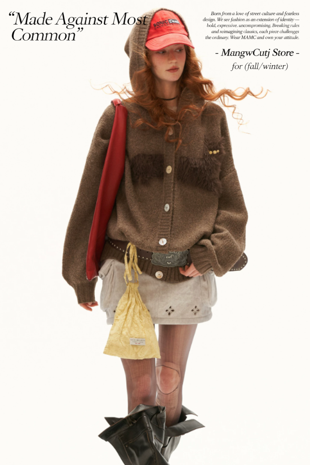 MAMC - Vintage Brown Cat Silhouette Hooded Knit Cardigan