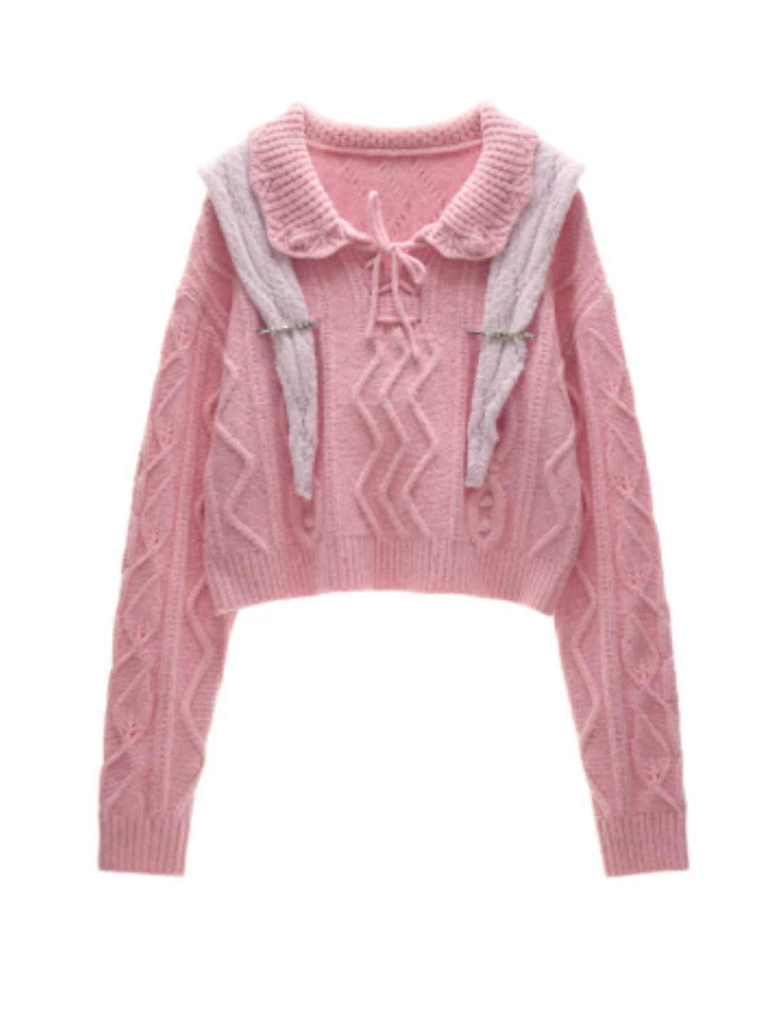 MAMC - Pink Cable Knit Sweater with Detachable Hooded Shoulder Cape