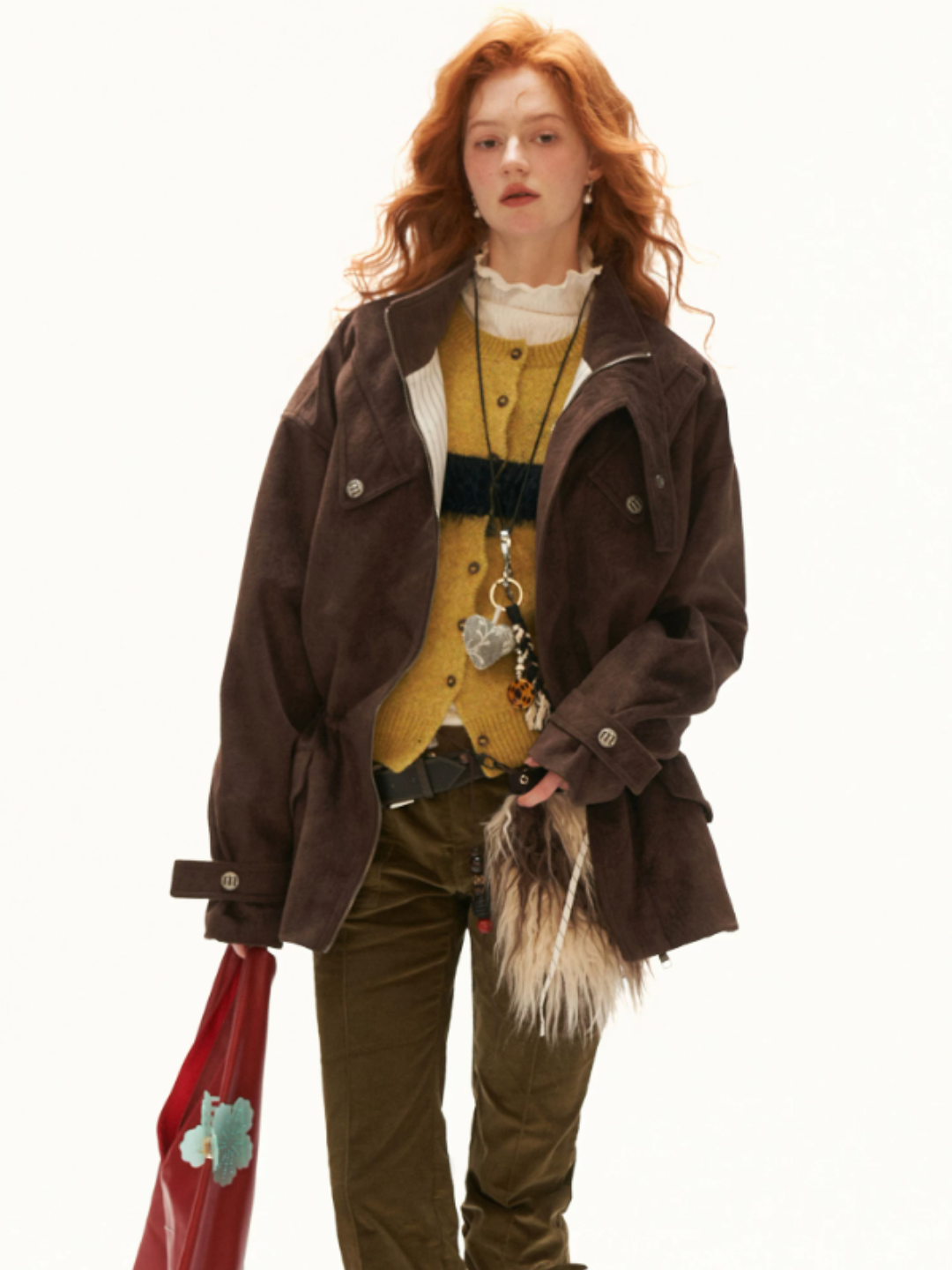 MAMC - Yellow Fluffy Black Cat Jacquard Cropped Knit Cardigan