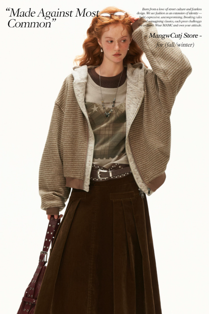 MAMC - Star Plaid Faux-Layer Fitted Knit Top – Light Khaki