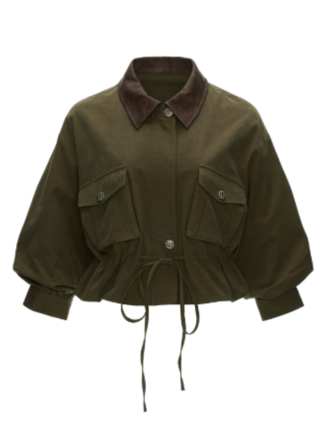 MAMC - Military Green Textured Snowflake-Fleece Utility Jacket with Faux Leather Collar