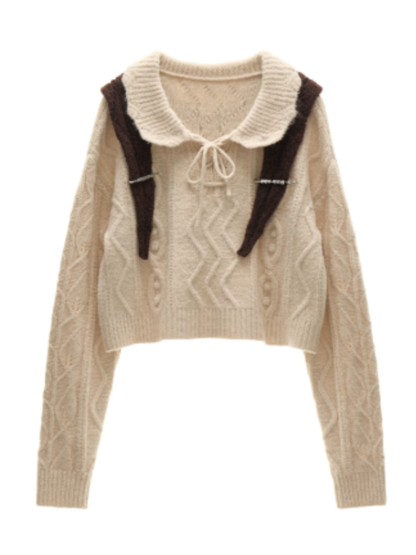 MAMC - Ivory Cable Knit Sweater with Detachable Hooded Shoulder Cape