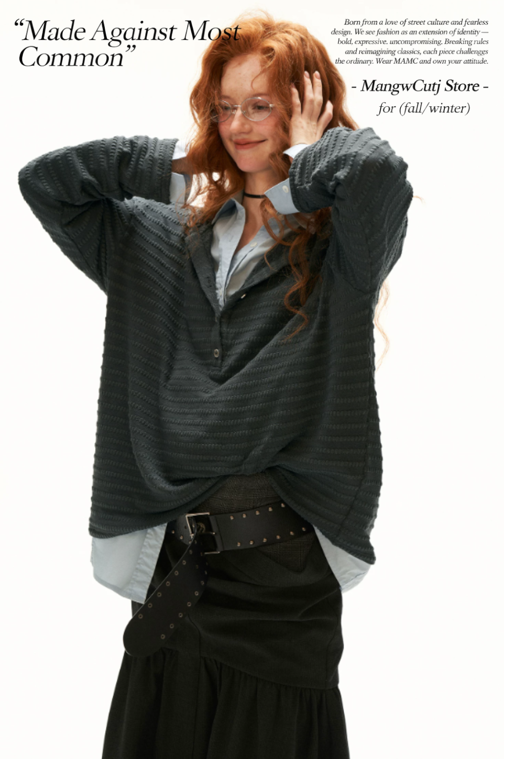 MAMC - Gray Textured Sheer Henley Long Sleeve Top