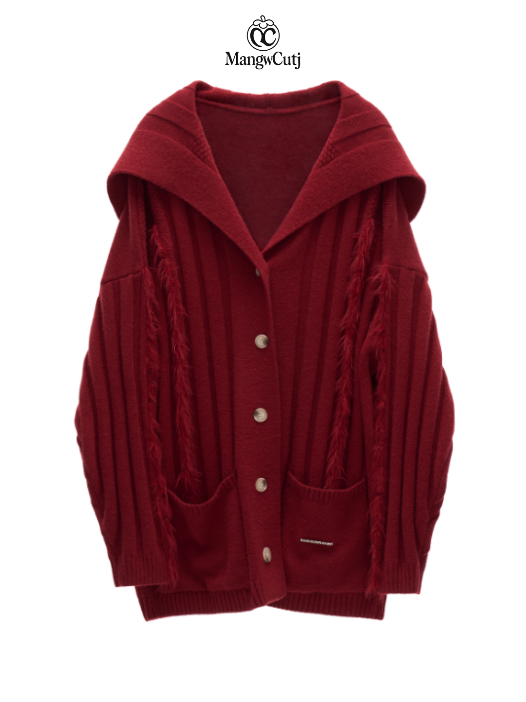 MAMC - Lazy Knit Cardigan with Contrast Stitching (Cabernet Red)