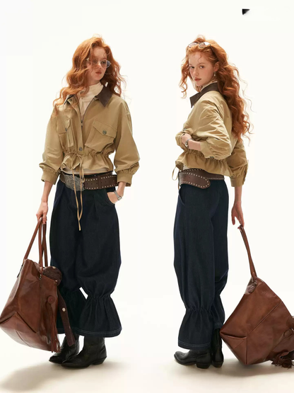 MAMC - Khaki Textured Snowflake-Fleece Utility Jacket with Faux Leather Collar