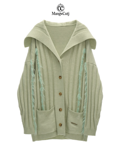 MAMC - Lazy Knit Cardigan with Contrast Stitching (Minty Sage)