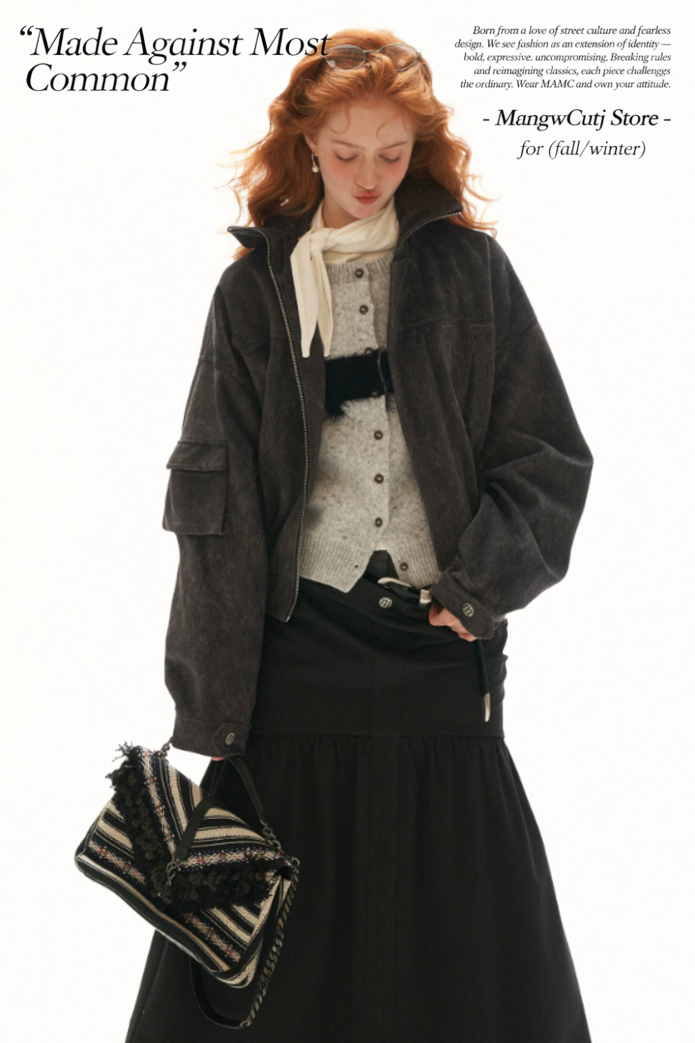 MAMC - Gray Faux-Horsehair Textured Cropped Jacket with Metal Snap Collar