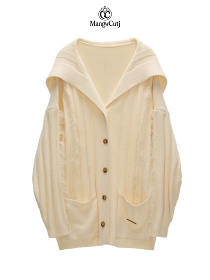 MAMC - Lazy Knit Cardigan with Contrast Stitching (Vintage Cream)