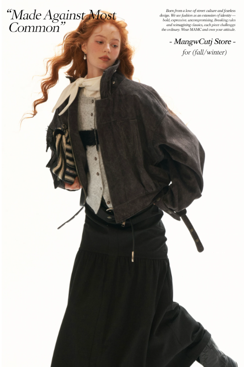 MAMC - Gray Faux-Horsehair Textured Cropped Jacket with Metal Snap Collar