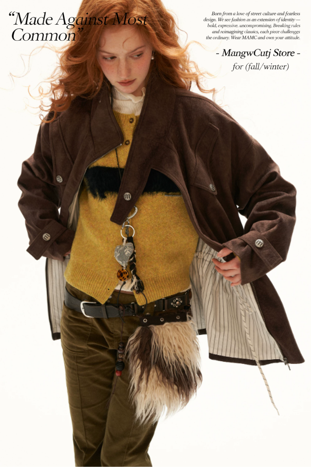 MAMC - Brown Faux Suede Utility Jacket with Adjustable Drawstring Waist