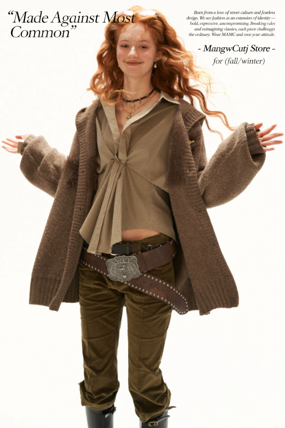 MAMC - Vintage Brown Cat Silhouette Hooded Knit Cardigan