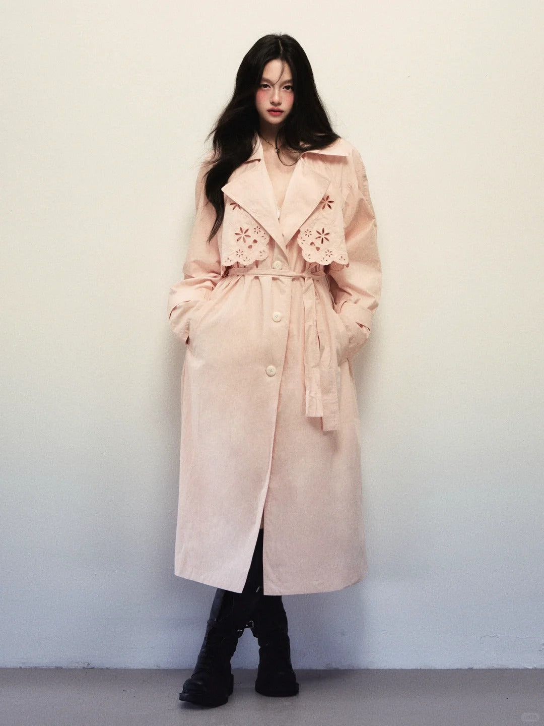 1P - Blossom Whisper Detachable Lace Trench Coat