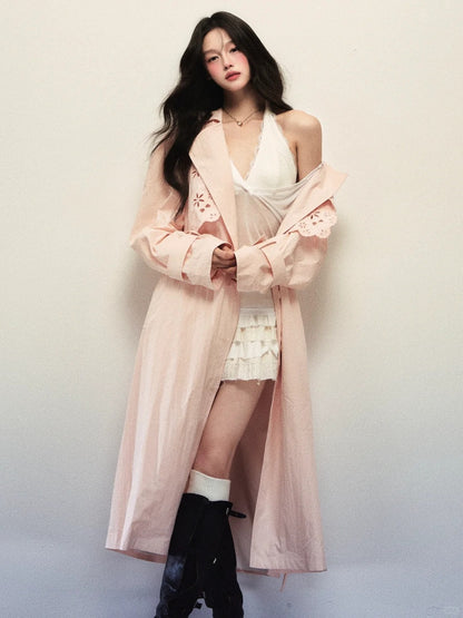1P - Blossom Whisper Detachable Lace Trench Coat