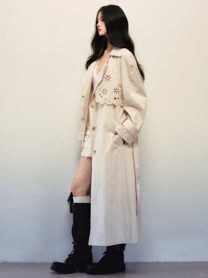 1P - Blossom Whisper Detachable Lace Trench Coat