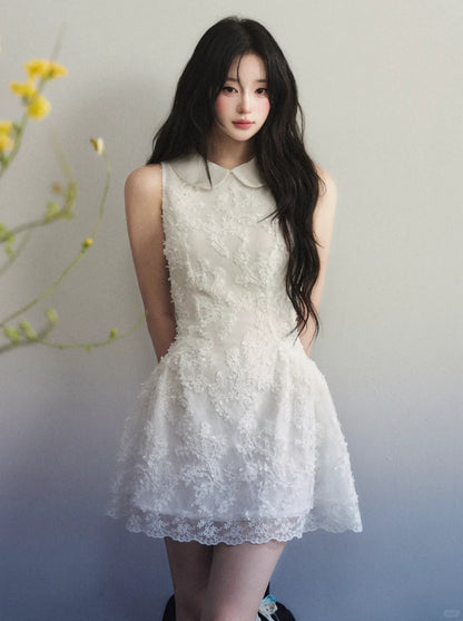 “Milk Lace Blossom” White Lace Collar Mini Dress