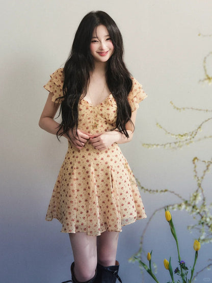 “Honey Meadow Poem” Vintage Floral Mini Dress