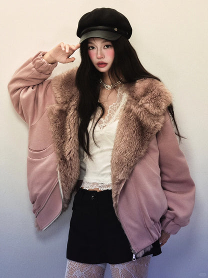 1P - Dusty Pink Faux-Fur Collar Padded Jacket