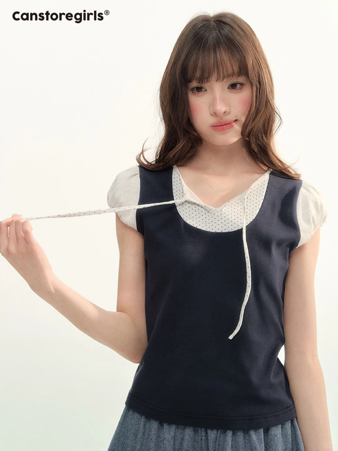 Contrast Trim Puff Sleeve Knit Top LL2026071
