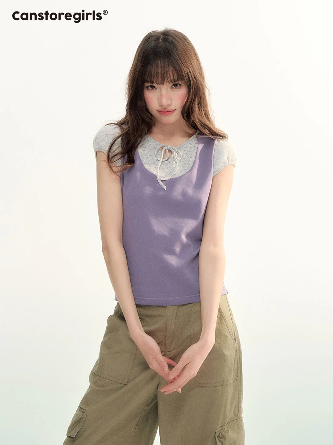 Contrast Trim Puff Sleeve Knit Top LL2026071