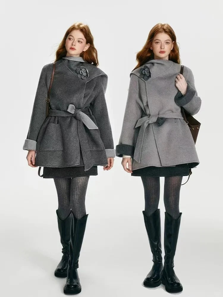 BOHOL BLING - Reversible Wool Cape Coat with Scarf Collar