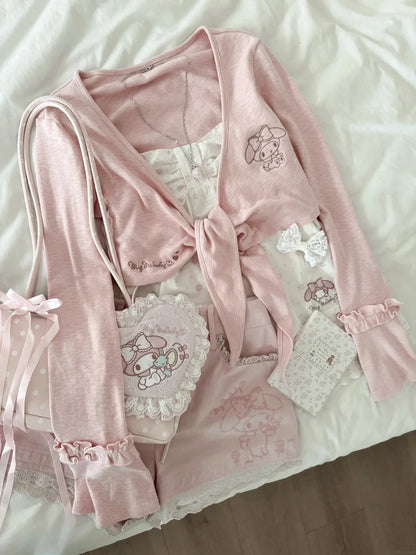 “Melody Blush Garden” Pink Knit Cardigan & Floral Cami Set