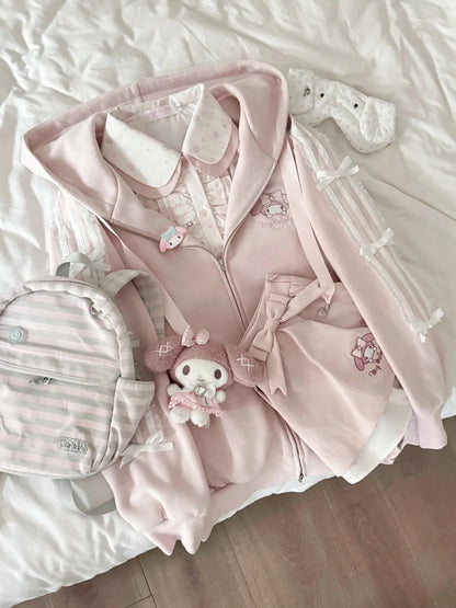 KYOUKO - Pink Embroidered Hooded Zip-Up Jacket