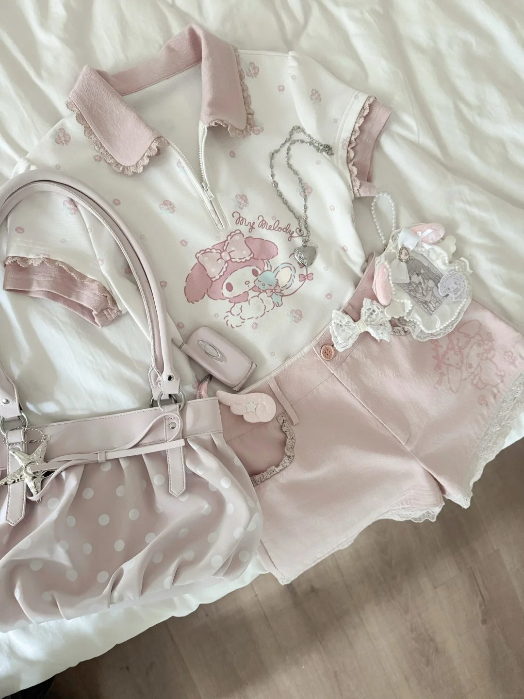 “Melody Blossom” Pink Floral Polo & Layered Skort Set