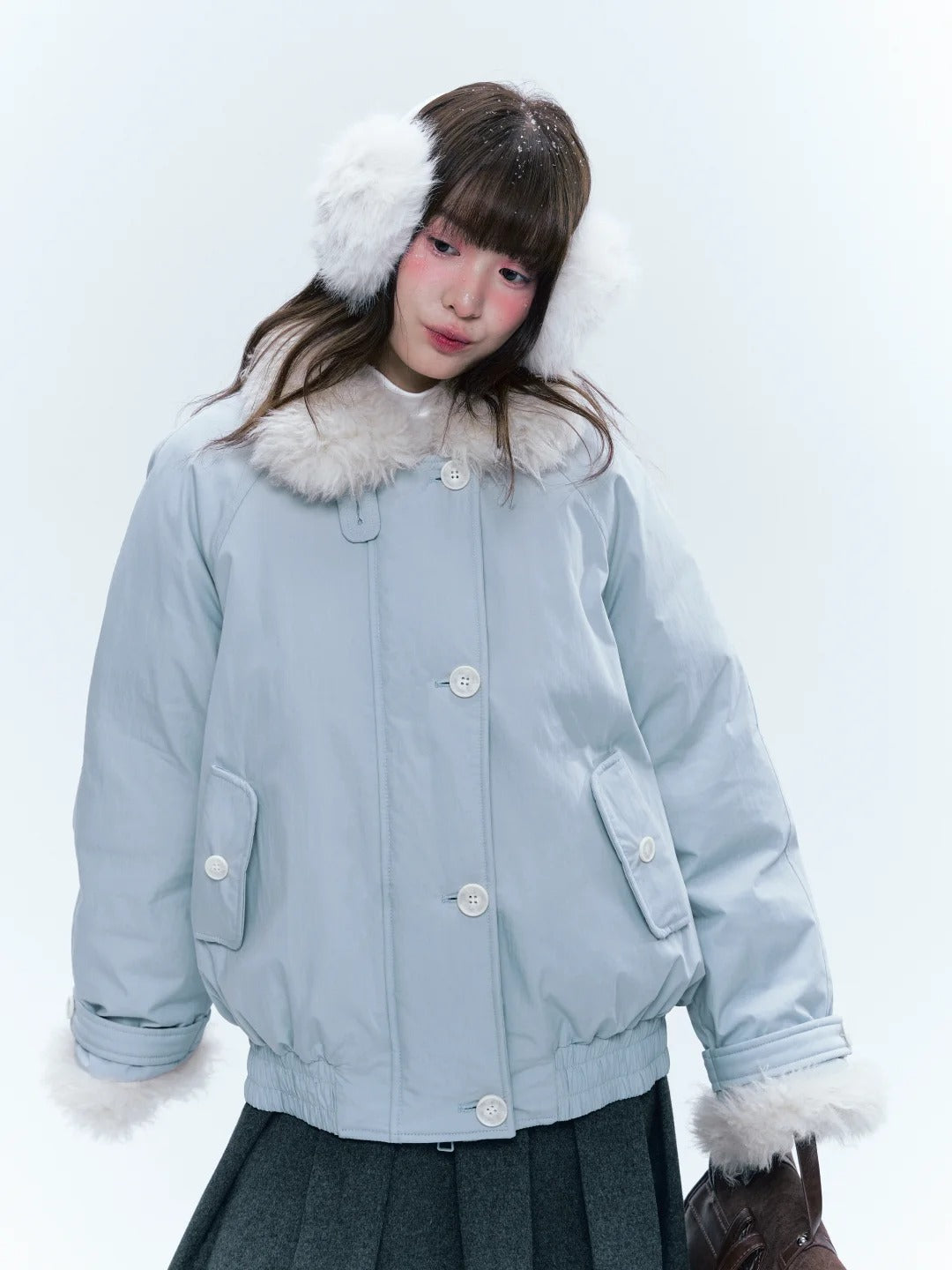 CREAMO2奶油氧气 - Mist Blue Contrast-Collar Short Down Jacket