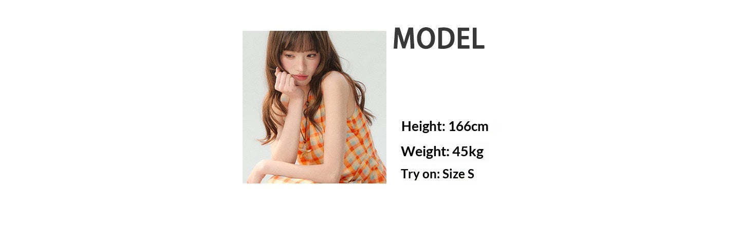 "Orange Sugar Cube" Tangerine Plaid Tie-Waist Sleeveless Dress SH2026201
