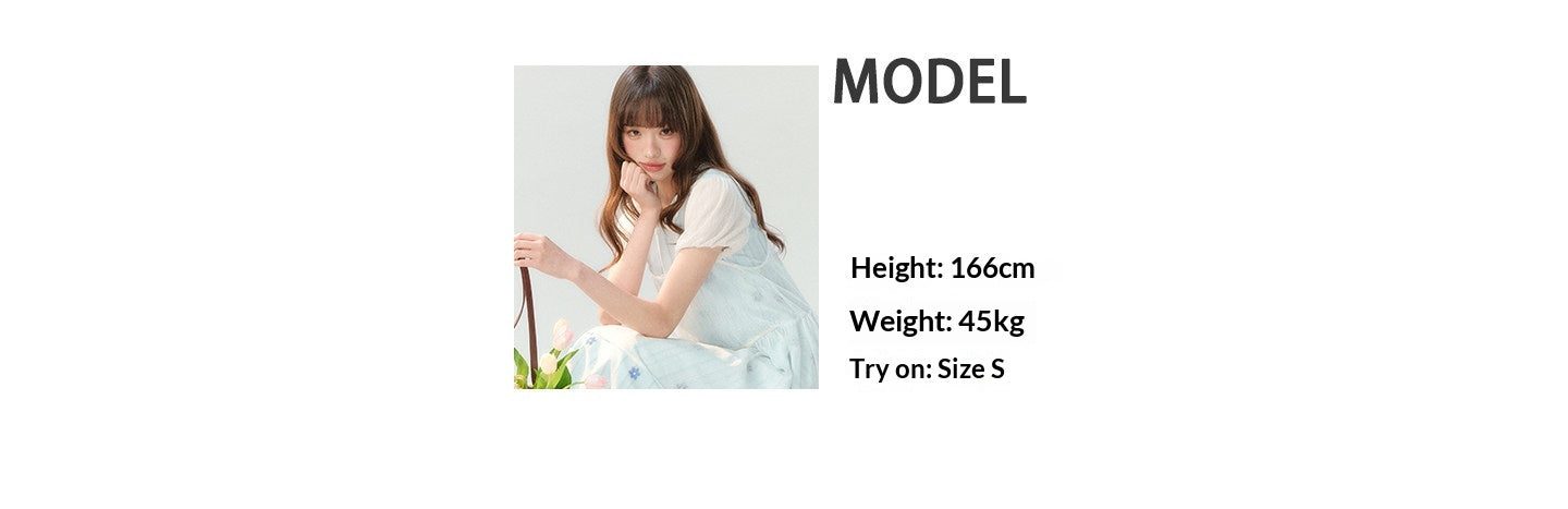 "Soft Bloom Chronicle" Blue Floral Dress & Apricot Cami Set