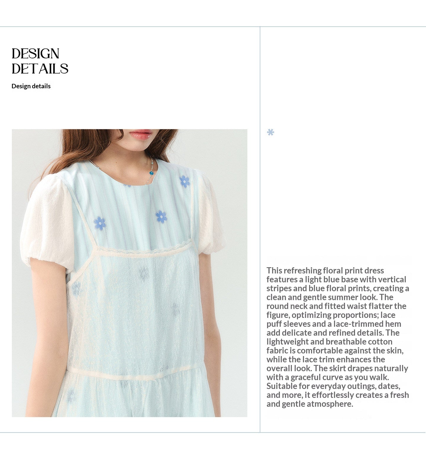 "Soft Bloom Chronicle" Blue Floral Dress & Apricot Cami Set