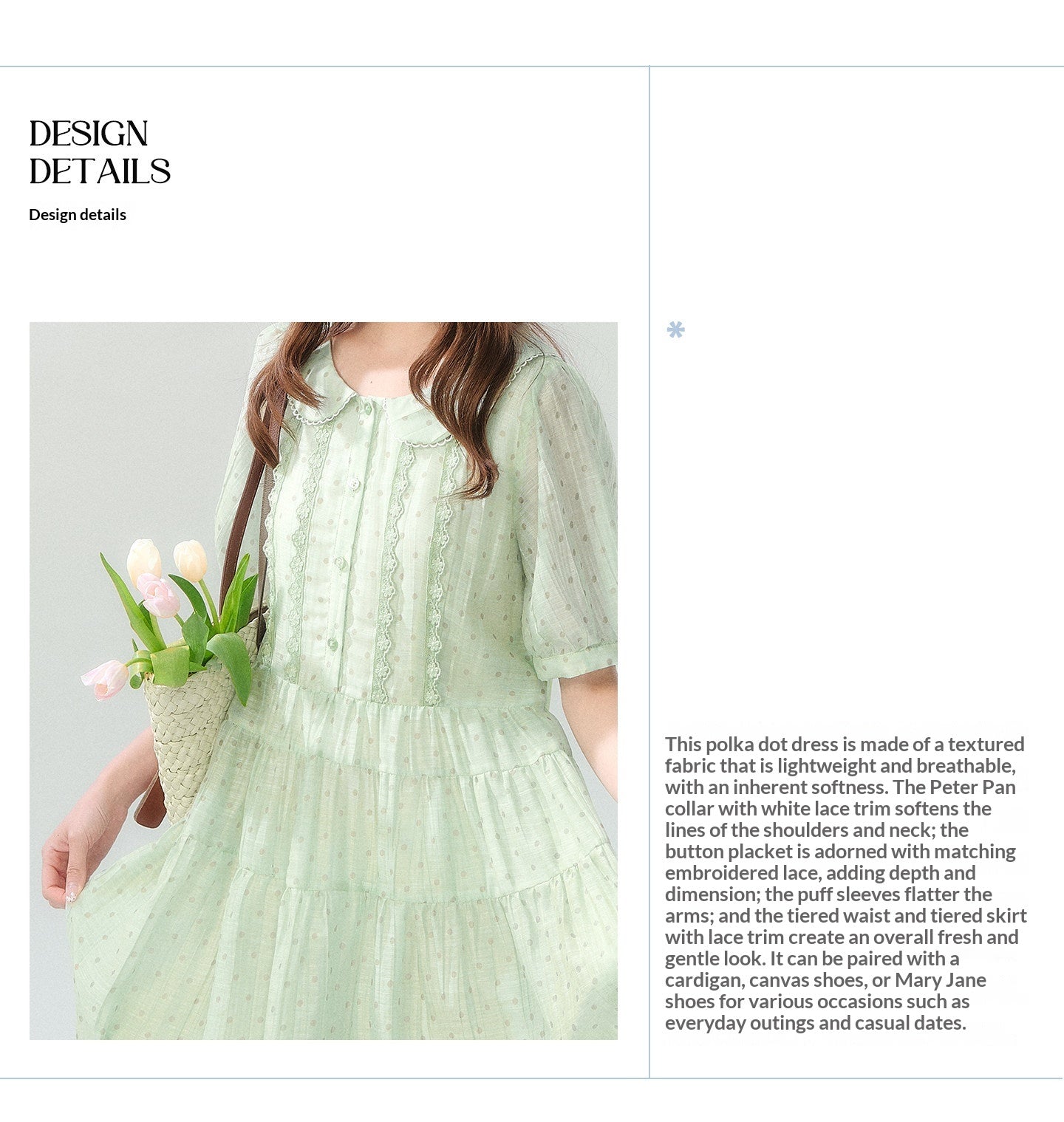 "Hyacinth Ballad" Sage Green Polka Dot Tiered Dress LL2026210