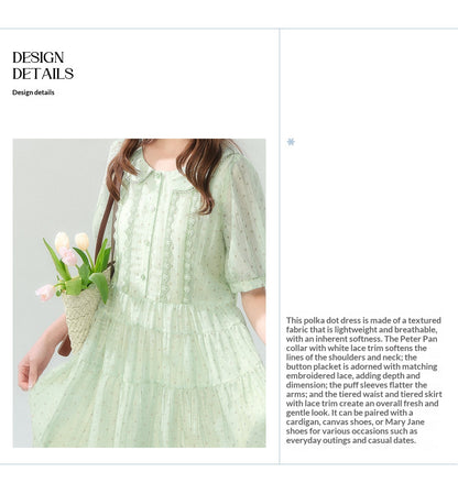 "Hyacinth Ballad" Sage Green Polka Dot Tiered Dress LL2026210
