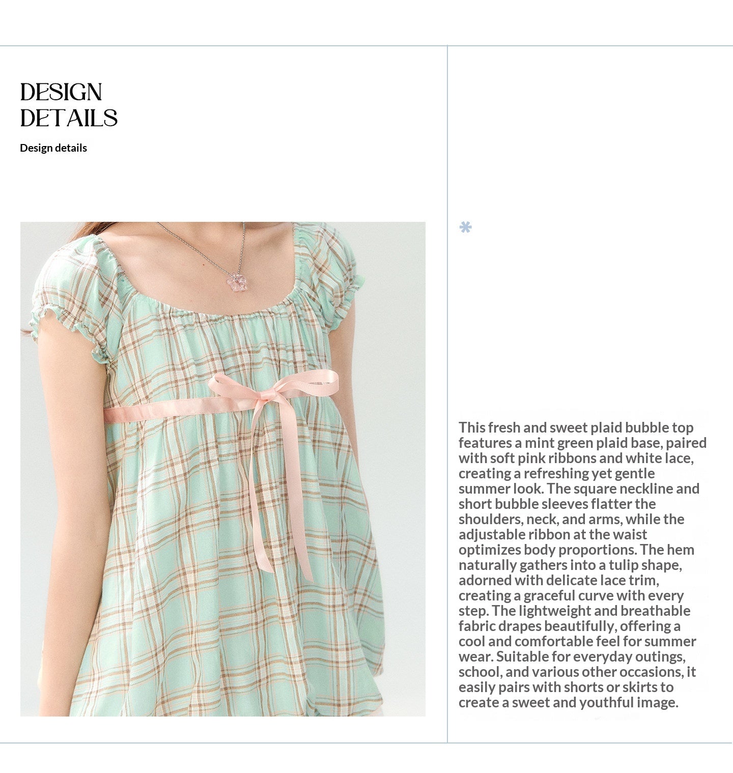 "Mint Peach Whisper" Mint Green Plaid Embroidered Skirt Set LL2026196
