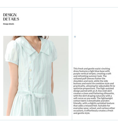 "Early Summer Letter" Blue Stripe Bow-Tie Wrap Dress PP2026211