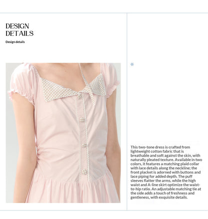 "Sakura Breeze Journal" Blush Pink Plaid Collar Dress LL2026226