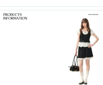 "Black Tea & Cream" Polka Dot Two-Piece Skirt Set SH2026202