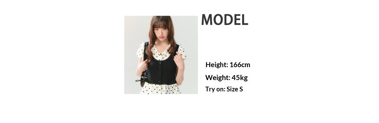 "Black Tea & Cream" Polka Dot Two-Piece Skirt Set SH2026202