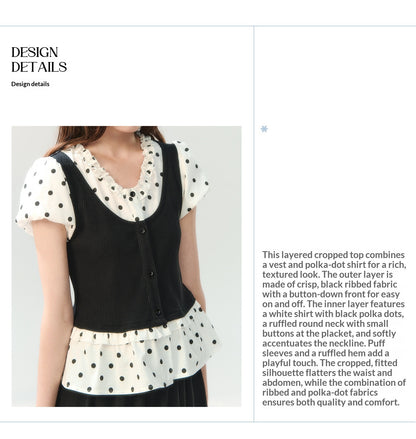 "Black Tea & Cream" Polka Dot Two-Piece Skirt Set SH2026202