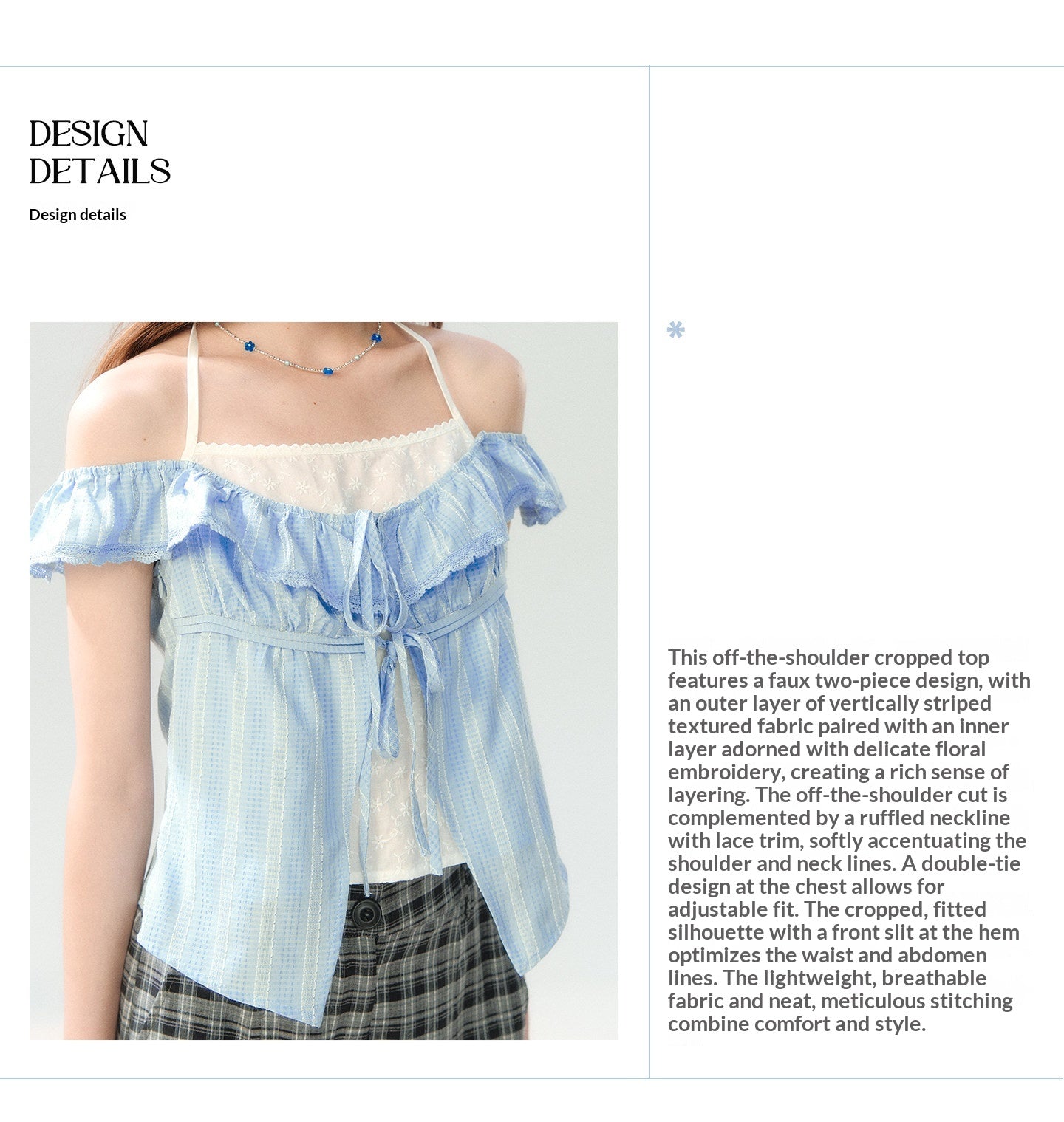 "Blue Mist Academy" Embroidered Off-Shoulder Layered Blouse SH2026204