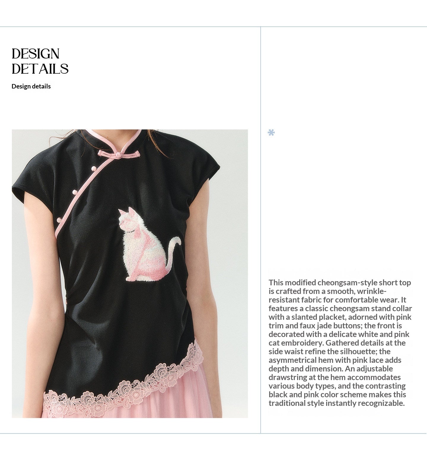 "Pink Letter, Cat’s Silhouette" New Chinese Embroidered Skirt Set SH2026223