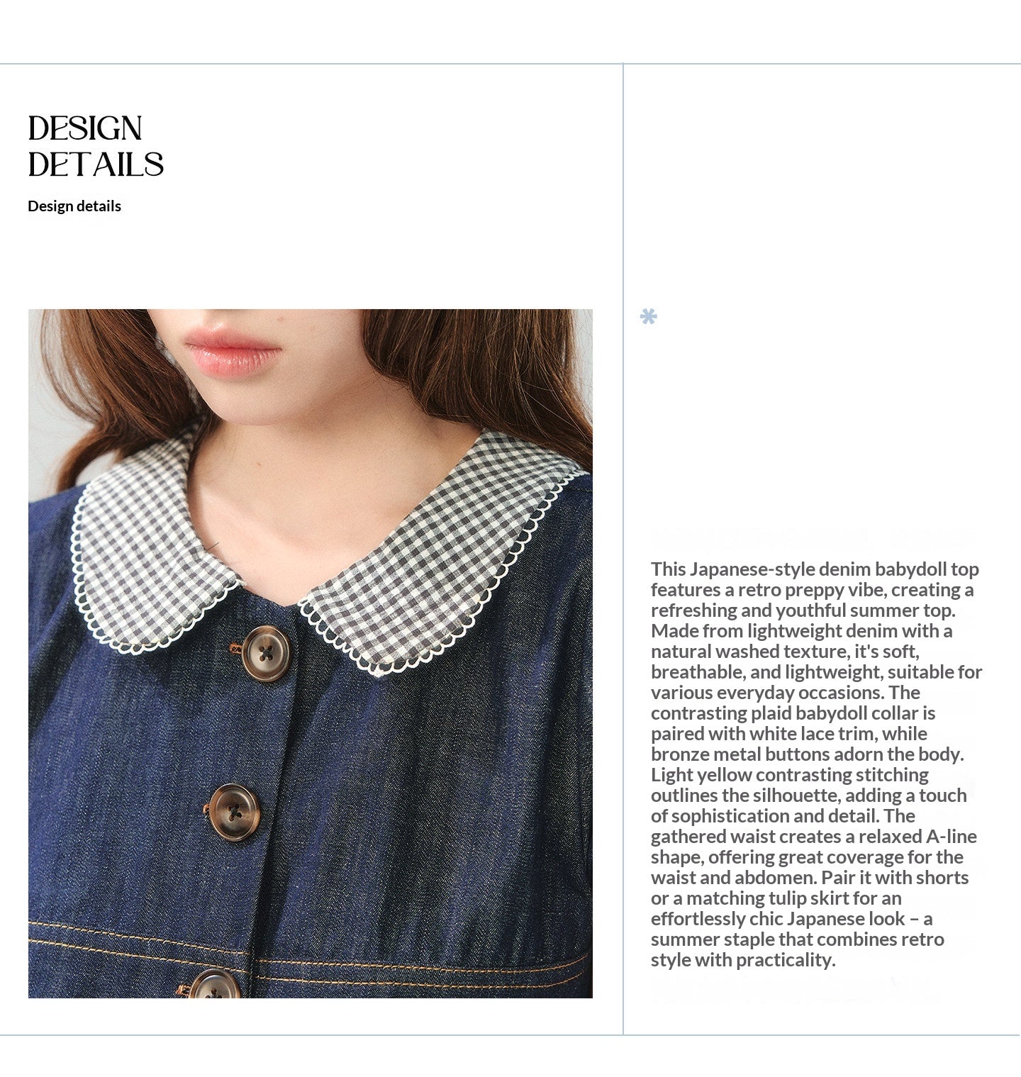 "Denim Check Prelude" Indigo Denim Three-Piece Set
