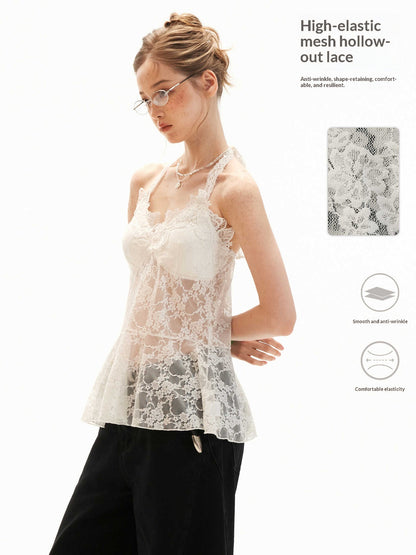 Lily Print Tie-Front Cardigan & Lace Halter Cami Set