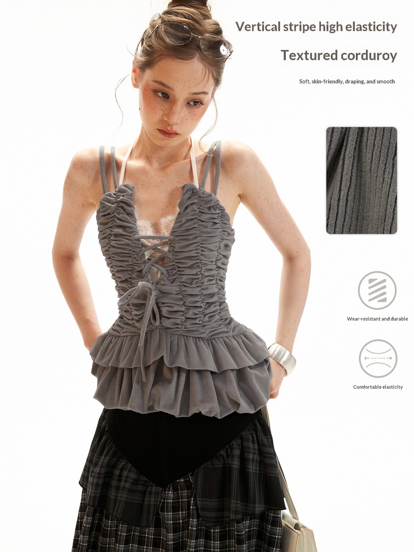 Ruched Ribbon Corset Cami Set WE995