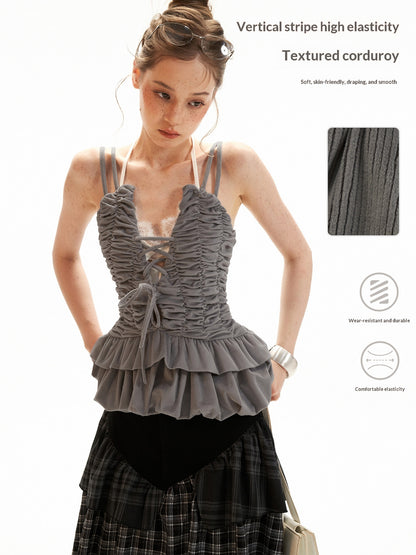 Ruched Ribbon Corset Cami Set WE995