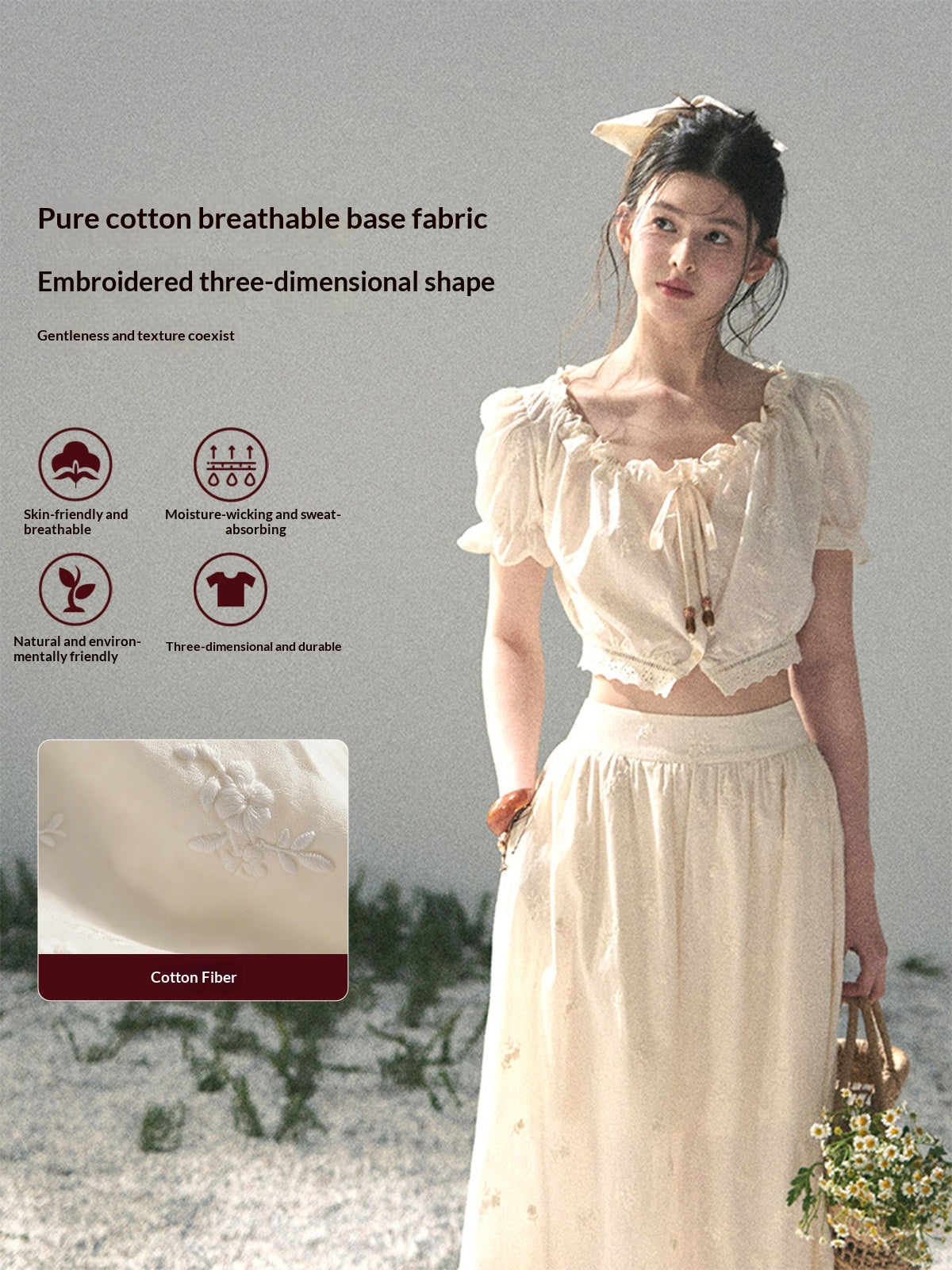 “Fallen Into the Garden” Dutch Cream Two-Piece Skirt Set 5635432