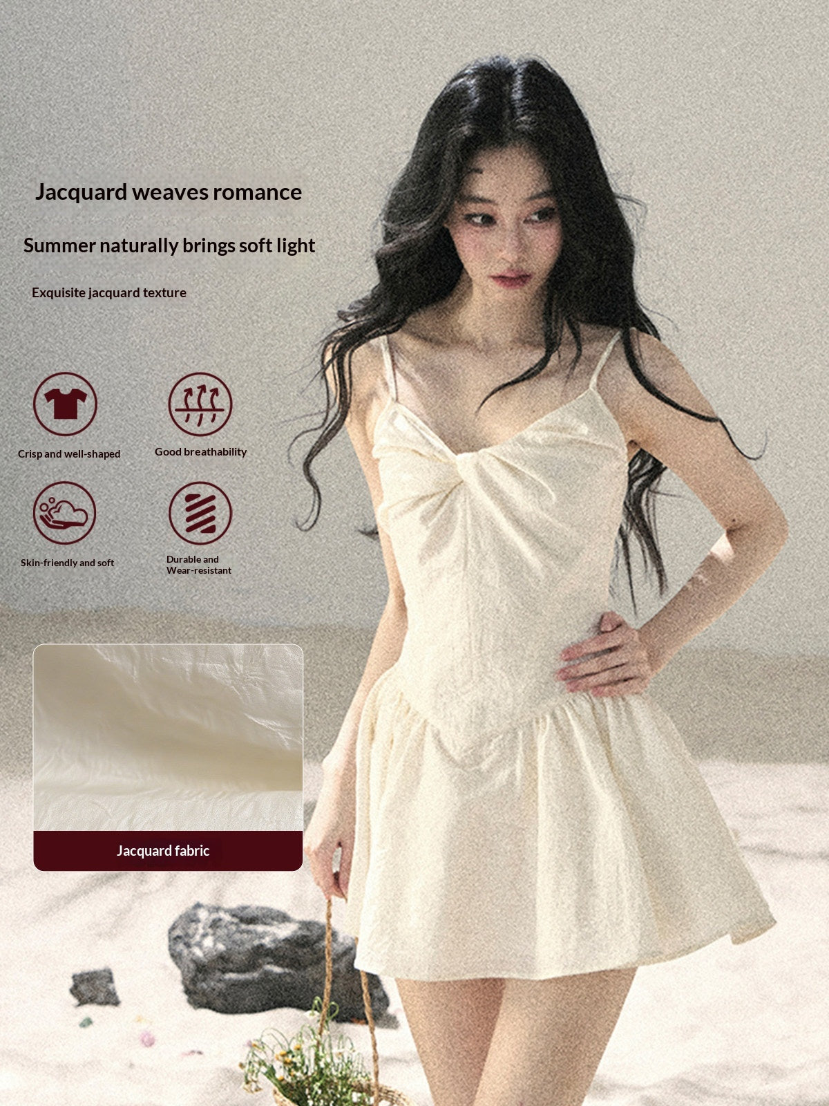 "Veiled in Mist" Cream Apricot Puff Mini Dress & Chiffon Shawl Set 5348