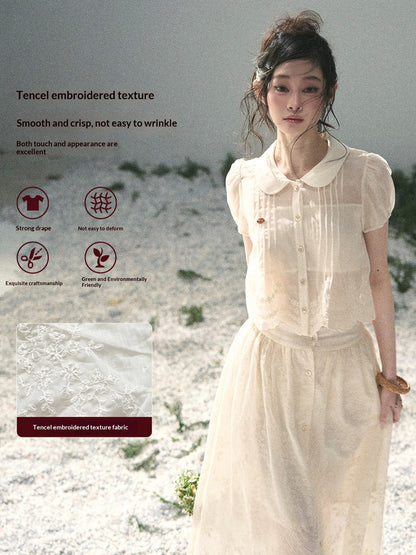 "Apricot Blossom After Rain" Dutch Cheese Lace Blouse & Maxi Skirt Set 532453