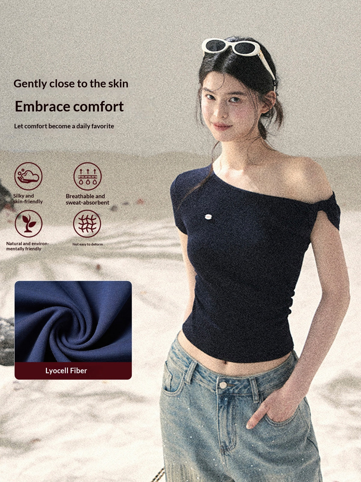 "Shape of the Wind" Navy Blue One-Shoulder Twist Crop Top 6556585