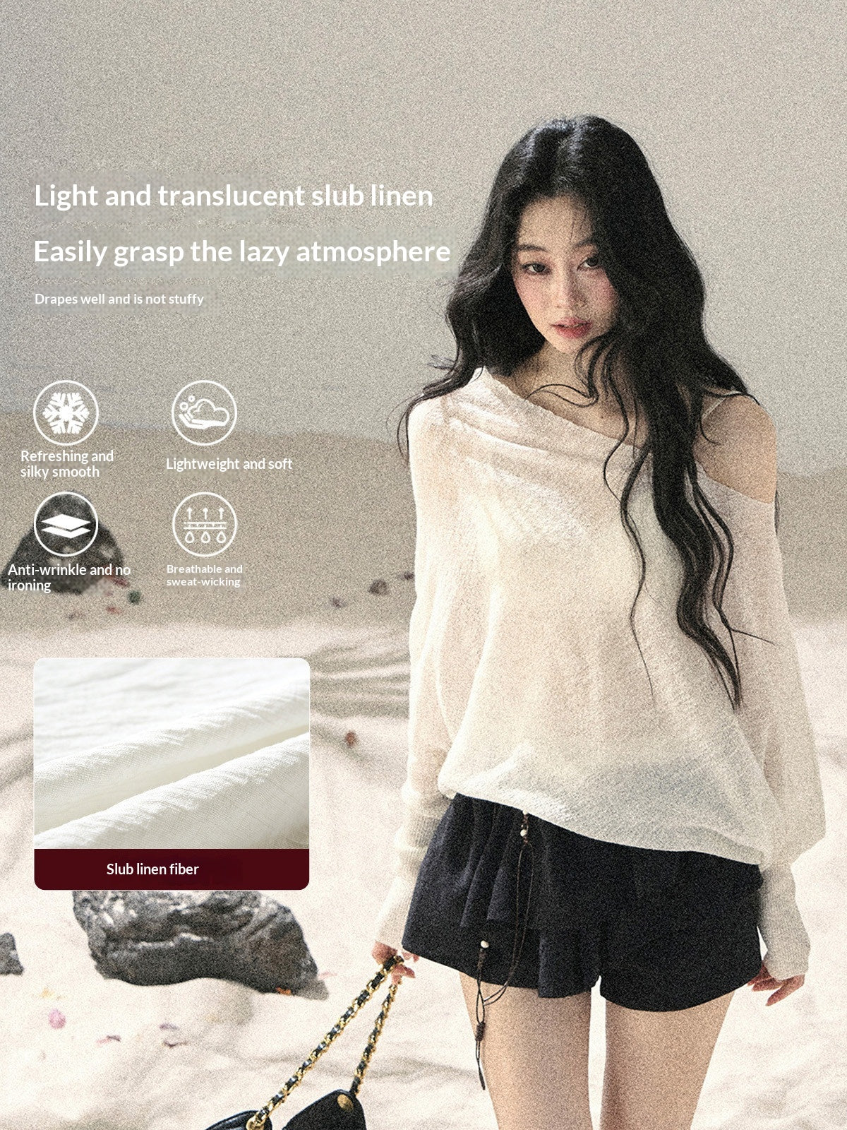 "Misty Veil Whisper" Holland Cheese Off-Shoulder Sheer Sun Protection Top 5345634